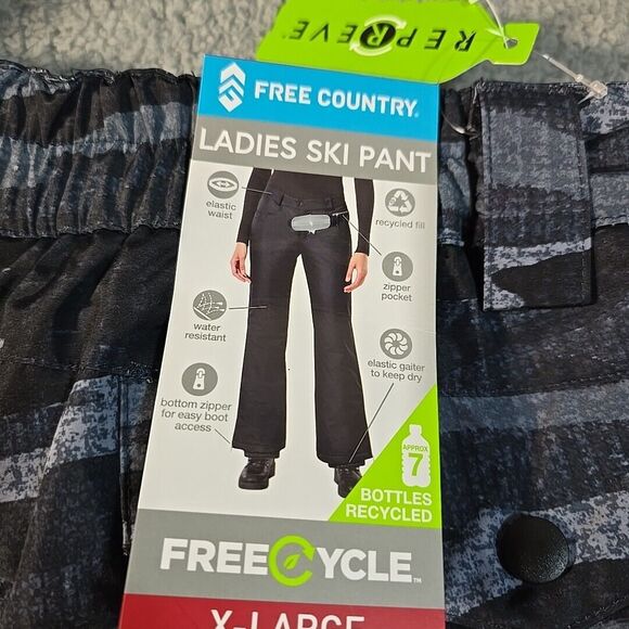 NWT FREE COUNTRY LADIES WATERPROOF SKI PANTS WOMEN'S XL CAMO Black Gray 82608 - Picture 10 of 13